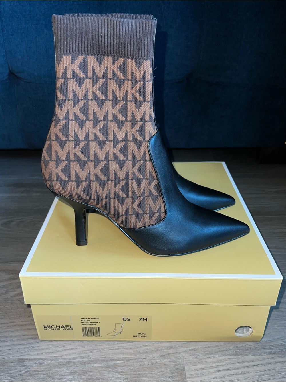 Michael Kors Monogram Heeled Boots (Sock Booties) in Brown/Black - Picture 11 of 14
